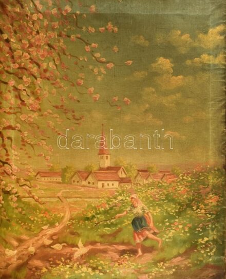 Tábori Béla jelzéssel, XX. sz. első fele: Libapásztorlány. Olaj, vászon, farost. 58x48 cm