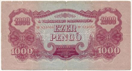 1944. 1000P 'A Vörös Hadsereg Parancsnoksága' 'TP 824068' T:III-,IV Adamo P48
