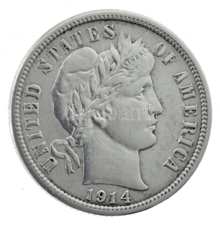 Amerikai Egyesült Államok 1914. 10c Ag 'Barber' T:1- kis patina USA 1914. 10 Cents Ag 'Barber' C:AU small patina Krause KM#113