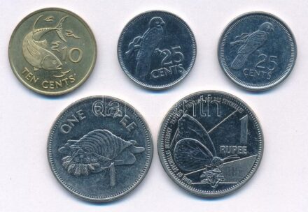 Seychelle-szigetek 2007. 10c + 2010-2012. 25c (2xklf) + 2010-2016. 1R (2xklf) T:2,2- patina Seychelles 2007. 10 Cents + 2010-2012. 25 Cents (2xdiff) + 2010-2016. 1 Rupee (2xdiff) C:XF,VF patina