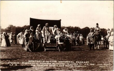 Newcastle, Historical Pageant. Marriage of Princess Margaret to James IV. A.D. 1503. The Princess greets her royal husband (EK)