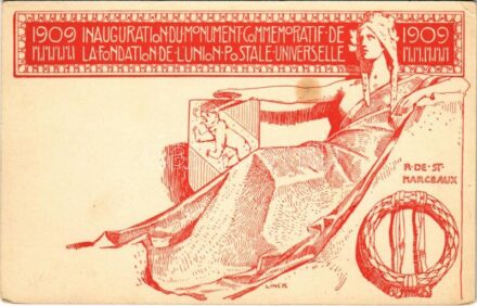 1909 Inauguration du Monument Commemoratif de la Fondation de l'Union Postale Universelle, Suisse / Inauguration of the Memorial of the Foundation of the Universal Postal Union in Switzerland, Bern coat of Arms, UPU monument, René de