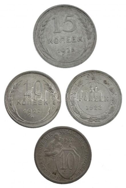 Szovjetunió 1923. 10k Ag + 1925. 15k Ag + 1927. 10k Ag + 1932. 10k Cu-Ni T:2-3 Soviet Union 1923. 10 Kopecks Ag + 1925. 15 Kopecks Ag + 1927. 10 Kopecks Ag + 1932. 10 Kopecks Cu-Ni C:XF-F