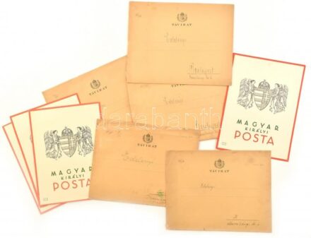 cca 1930 Magyar Királyi Posta díszes táviratok (7db), Biczó András Magyar Lakodalom című képével, 25,5x18,5 cm