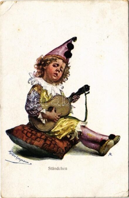 1918 Ständchen / Circus, clown. B.K.W.I. Nr. 148-1. s: Mechle-Grossmann + 'K.u.K. Feldjägerbataillon Ferdinand I. König der Bulgaren Nr. 26. M.G. Komp.' (EB)