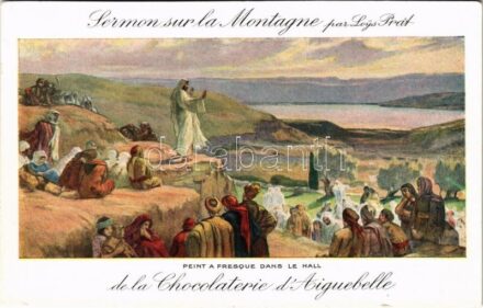 Sermon sur la Montagne. Peint a fresque dans le hall de la Chocolaterie d'Aiguebelle / Sermon on the Mount. Chocolate factory advertisement s: Loys Prat