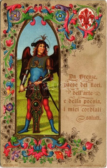 1907 Da Firenze, paese dei fiori, dell'arte e della poesia, i miei cordiali saluti / Italian greeting art postcard from Firenze. Emb. litho (EK)