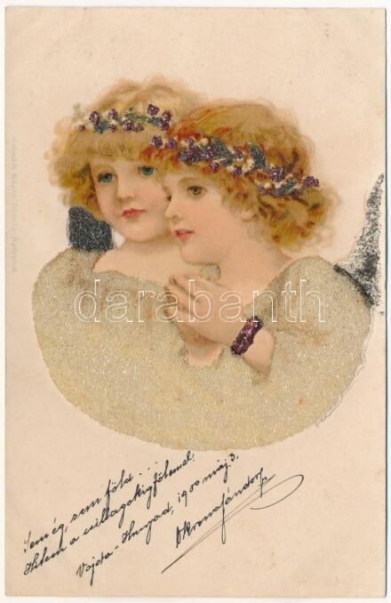 1900 Decorated children art postcard. litho (fl)