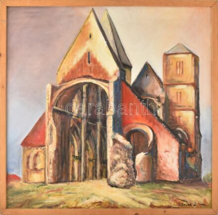G. Szántó András (?-2002): Zsámbéki romtemplom. Olaj, farost, jelzett. Fakeretben. 75x76 cm