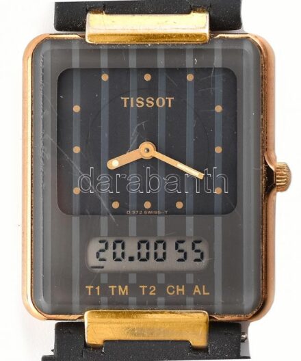 Tissot digitális és analóg karóra, működik, műanyag szíjjal, kopásnyomokkal, d: 22 cm
