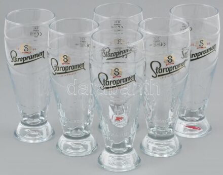 Staropramen üveg pohárkészlet, 6 db 0.3 l, eredeti kartondobozában, m: 18 cm
