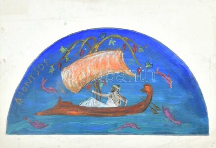 Rác András (1926-2013): Dionysos. Vegyes technika, papír, jelzés nélkül. Proveniencia: A művész hagyatéka. Lapszéli sérülésekkel. 29,5x55 cm