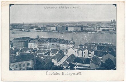 Budapest V. Lipótváros látképe a várról még az Országház (Parlament) megépülése (1885) előtt (EK)