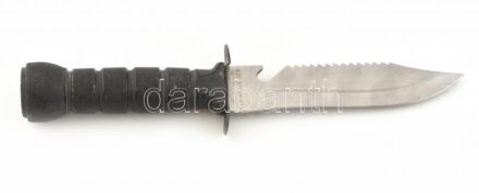 Vadászkés, fém markolattal, hiányzó markolat véggel, h: 27 cm