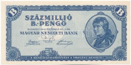1946. 100.000.000BP T:I- kissebb folt a bankjegy előlapján a portrétól alul jobbra Adamo P38