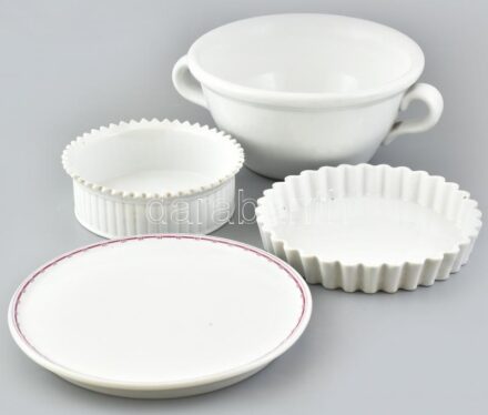 Vegyes porcelán tétel, egy db jelzett, kopásokkal, torta sütőtál, melegítőtál és füles tál, d: 19-33cm
