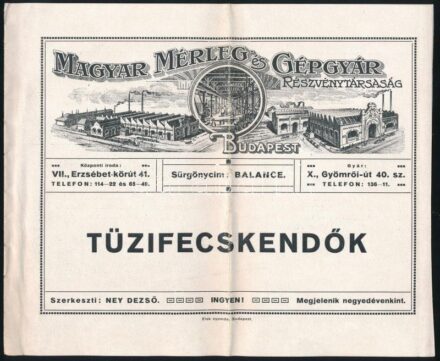 cca 1920-1930 Magyar Mérleg- és Gépgyár Részvénytársaság tűzifecskendőkről szóló prospektusa, 12p