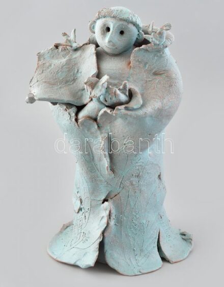 Csavlek Etelka (1947-): Szent Ferenc. Festett, mázas kerámia, jelzett, apró lepattanásokkal. m: 30 cm