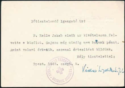 1945 Bp., Svéd Vöröskereszt levelezőlapja