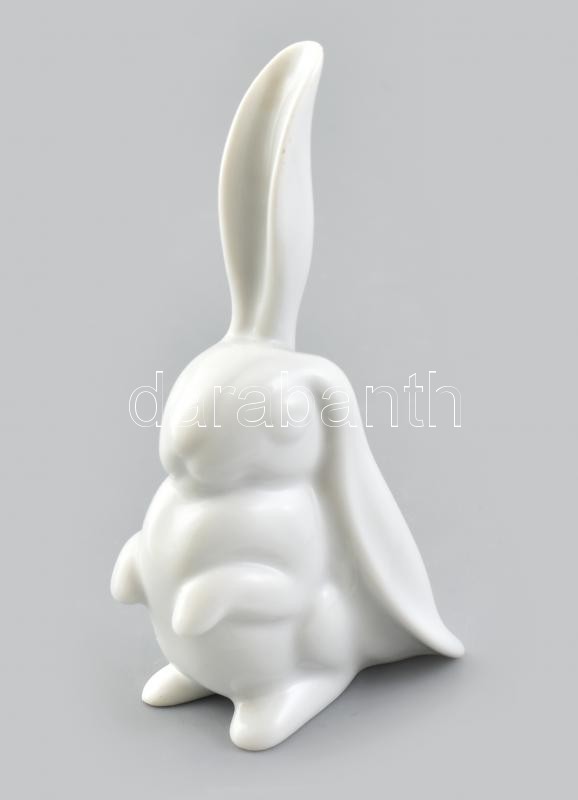 Herendi fehér mázas porcelán nyuszi, jelzett, hibátlan, m:10 cm