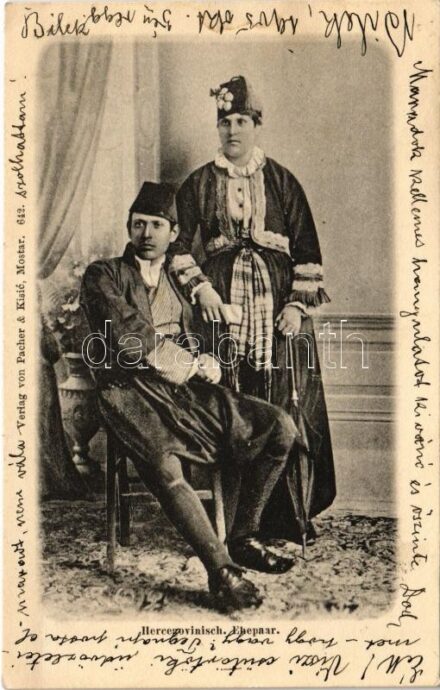Mostar, Hercegovinisch Ehepaar / Bosnian folklore + 'K.und K. Milit. Post' (fa)