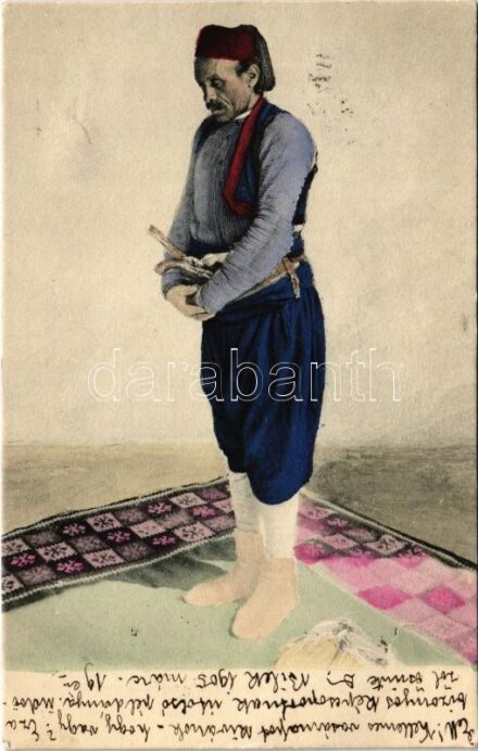 1905 Bosnyák muzulmán férfi ima közben / Bosnian muslim man praying + 'K.u.k. Milit. Post. Bilek'