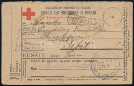 1917 Vöröskeresztes levelezőlap hadifoglyok részére