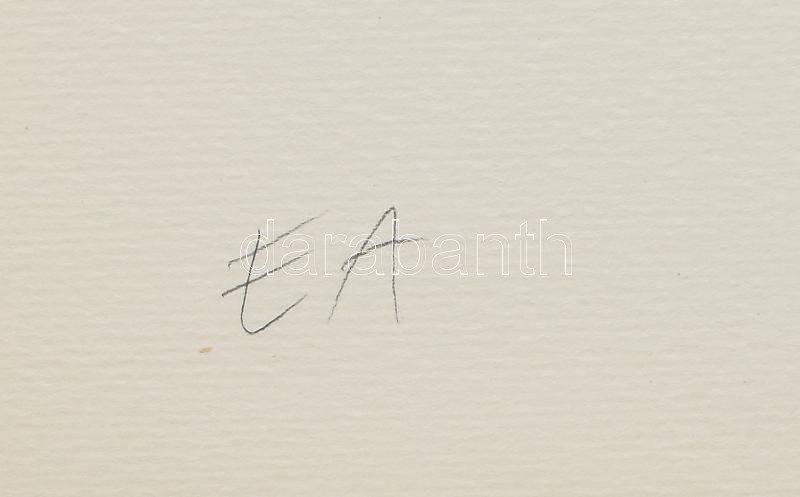 Bér János (1937-2021): Zöld-kék kompozíció, 1992. Szitanyomat, papír, jelzett, művészpéldány E.A. jelzéssel. Lapméret: 65×50 cm / Screenprint on paper, signed, artist's proof. - Image 2