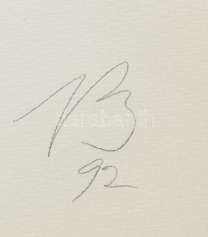 Bér János (1937-2021): Zöld-kék kompozíció, 1992. Szitanyomat, papír, jelzett, művészpéldány E.A. jelzéssel. Lapméret: 65×50 cm / Screenprint on paper, signed, artist's proof. - Image 3