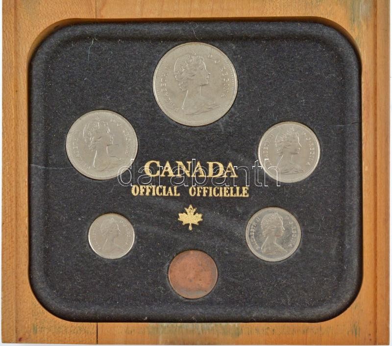 Kanada 1981. 1c-1$ (6xklf) forgalmi összeállítás az 1976-os olimpia alkalmából kiadott, kopottas, sérült dísztokban T:1-2 Canada 1981. 1 Cent - 1 Dollar (6xdiff) coin set in a worn, damaged '1976 Olympia' case C:UNC-XF