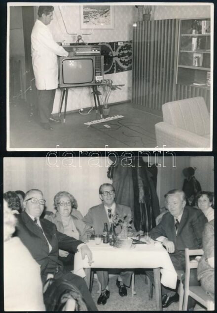 cca 1930-1980 Rachlovics Géza fűszer- és csemegekereskedővel kapcsolatos fotók, 'Romi' Csemege nevű üzletének kirakta és belseje, az üzlet alkalmazottjai, stb., 12 db fotó, közte több feliratozva, vegyes méretben és állapotban