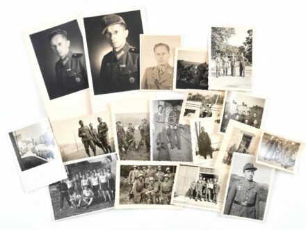 cca 1941-1945 Vegyes II. világháborús német katonai fotó tétel, 18 db, közte több a hátoldalon feliratozott (6 db, valamint 4 másik fotón hátoldalán feltehetőleg (!) utólagos bejegyzéssel ('Auschwitz', 1942-1943), 13x8 cm és 6x5 cm