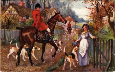 Hunting with horses and dogs. Raphael Tuck & Sons' 'Oilette' Connoisseur 'The Hunt Day' Postcard 2781. s: N. Drummond (EK)