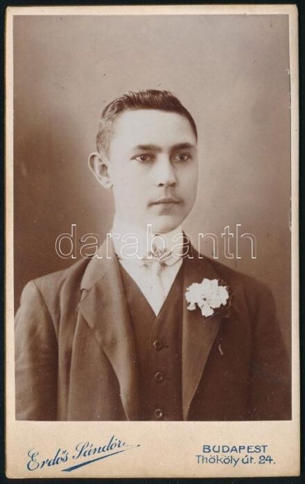 cca 1910 Fiatalember portréja, keményhátú fotó Erdős Sándor budapesti műterméből, 10,5×6 cm