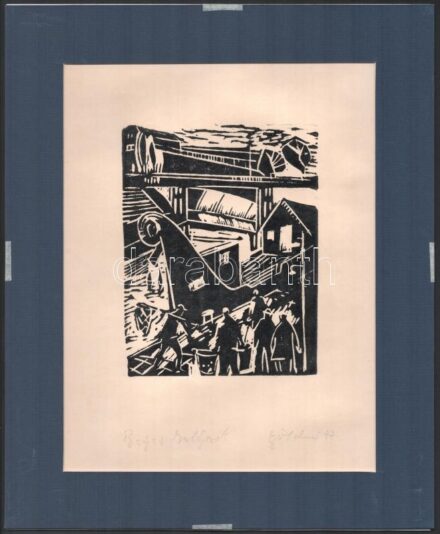 Göldner Tibor (1929-): Bajai halászok, 1977. Linómetszet, papír, jelzett, paszpartuban, 16x12,5 cm