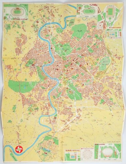 cca 1960 Carta di Roma Olimpica, térkép, 68x48 cm