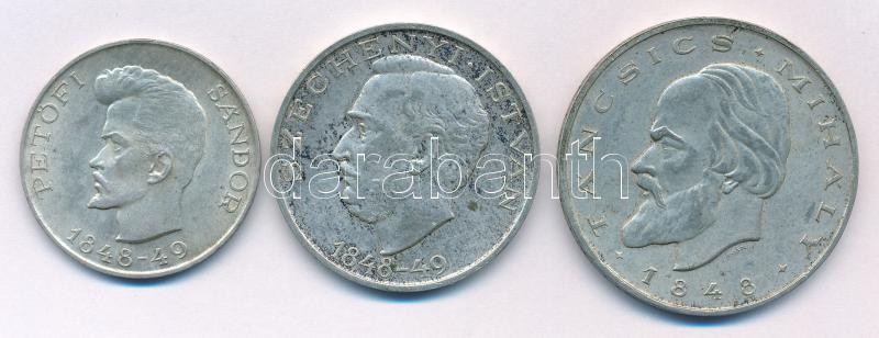 1948. 5Ft Ag 'Petőfi' + 10Ft Ag 'Széchenyi' + 20Ft Ag 'Táncsics' 'Szabadságharc sor' T:2 patina, kis ph Adamo EM1, EM2, EM3