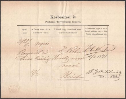 1871 Pest, Utasítás a kézbesítő részére, 2 sztl. lev.
