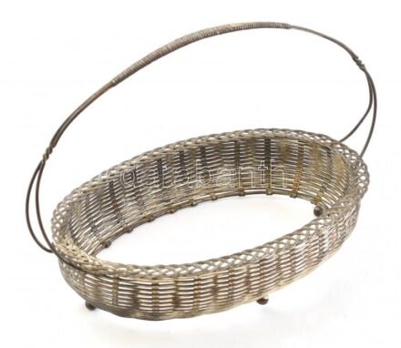 Fonott alpakka füles kínáló, kopott, jelzés nélkül m: 21 cm