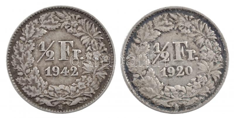 Svájc 1920B-1942B 1/2Fr Ag (2xklf) T:2-,3 patina Switzerland 1920B-1942B 1/2 Franc Ag (2xdiff) C:VF,F patina Krause KM#23