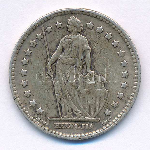 Svájc 1943B 1Fr Ag T:2- patina, ph. Switzerland 1943B 1 Franc Ag C:VF patina, edge error Krause KM#24 - Image 2