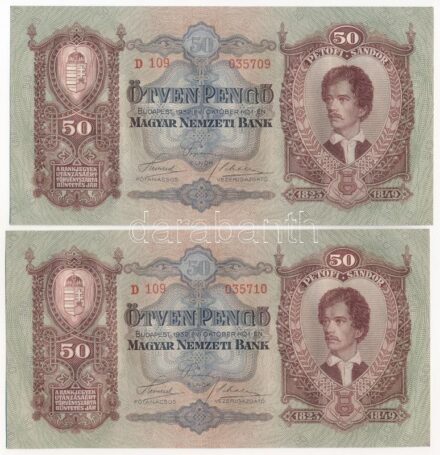 1932. 50P (2x) sorszámkövetők 'D 109 035709 - D 109 035710' T:I,I- Adamo P14