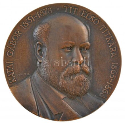Győrfi Sándor (1951-) 1994. 'Kátai Gábor 1831-1878 TIT első titkára 1865-1868 / Ismeretterjesztő Munkáért - Jász-Nagykun-Szolnok Megye' kétoldalas, öntött Br plakett, fa dísztokban (106mm) T:1-