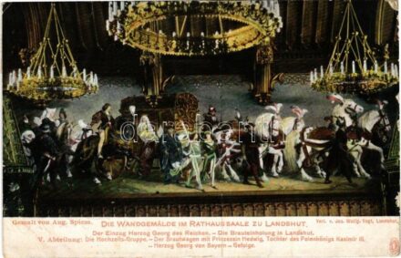 1905 Landshut, Die Wandgemälde im Rathaus Saale / town hall, interior, painting s: Aug. Spiess (small tear)