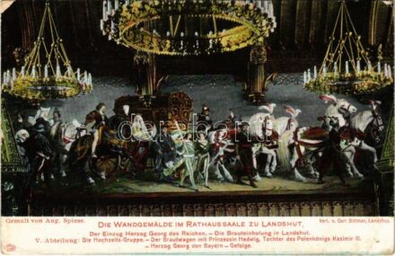 1907 Landshut, Die Wandgemälde im Rathaus Saale / town hall, interior, painting s: Aug. Spiess (pinholes)