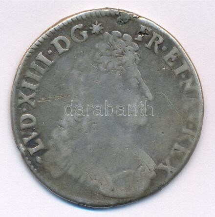 Franciaország 1702H 1E Ag 'XIV. Lajos' (26,39g) T:3 fny. France 1702H 1 Ecu Ag 'Louis XIV' (26,39g) C:F ear mark