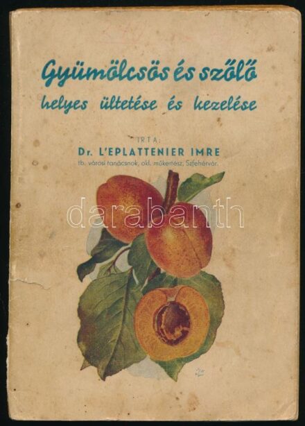 L'Eplattenier Imre: A gyümölcsös és szőlő helyes ültetése és kezelése. Székesfehérvár,(1938),Gyurkovits Ferenc,(Minerva-ny.) Kiadói foltos papírkötés, az utolsó lap szélén hiánnyal.