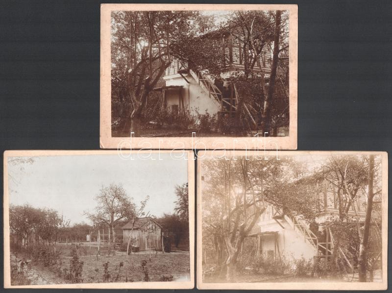 cca 1900 Vidéki nyaraló, 6 db fotó kartonra kasírozva, 12x17 cm