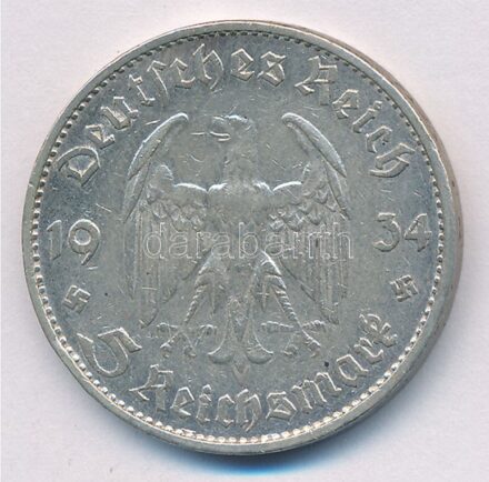 Német Harmadik Birodalom 1934G 5M Ag 'Náci hatalom első évfordulója' T:2- ph. German Third Reich 1934G 5 Mark Ag '1st Anniversary of Nazi rule' C:VF edge error Krause KM#83