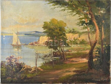 N. Balázs J. 942 jelzéssel: Hajókázás. Olaj, vászon. 57x75cm